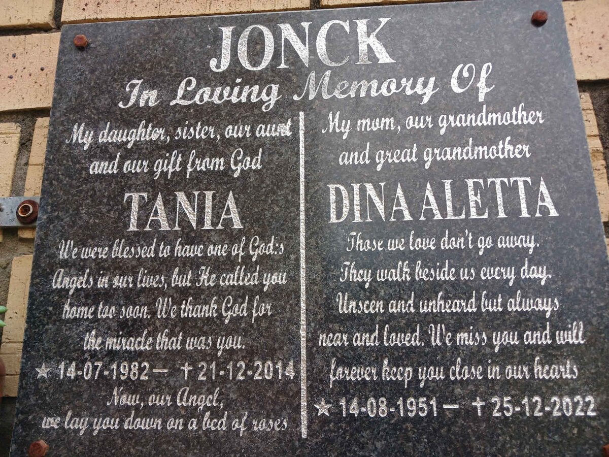 JONCK Dina Aletta 1951-2022 :: JONCK Tania 1982-2014
