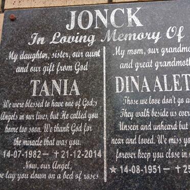 JONCK Dina Aletta 1951-2022 :: JONCK Tania 1982-2014