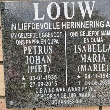 LOUW Petrus Johan 1935-2015 &amp; Isabella Maria 1941-2020