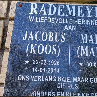 RADEMEYER Jacobus 1926-2014 &amp; Maria 1929-