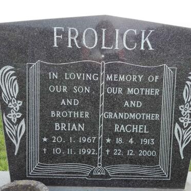 FROLICK Rachel 1913-2000 :: FROLICK Brian 1967-1992