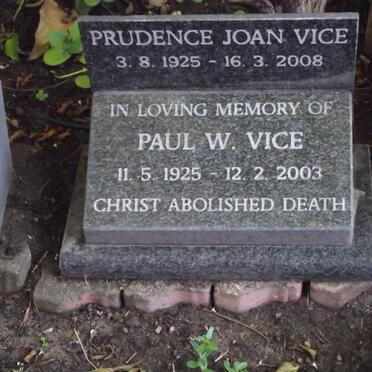 VICE Paul W. 1925-2003 &amp; Prudence Joan 1925-2008
