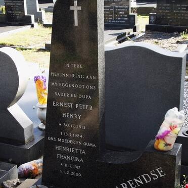 BARENDSE Ernest Peter Henry 1913-1984 &amp; Henrietta Francina 1917-2000