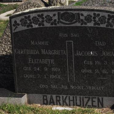 BARKHUIZEN Jacobus Johannes 1911-1963 &amp; Gertruida Margarieta Elizabeth 1919-1964