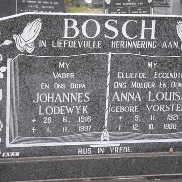 BOSCH Johannes Lodewyk 1916-1997 &amp; Anna Louisa VORSTER 1921-1988