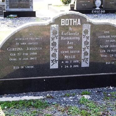 BOTHA Adam Johannes 1903-1971 &amp; Gertina Johanna 1908-1967 :: BOTHA Nellie 1951-1981