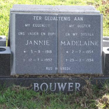 BOUWER Jannie 1918-1992 &amp; Madelaine 1954-1994
