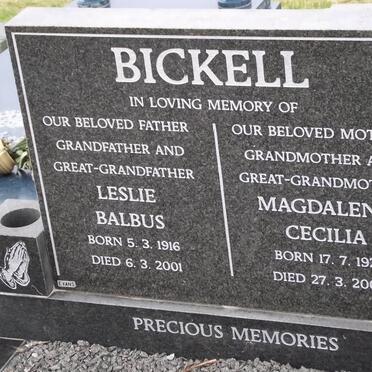 BICKELL Leslie Balbus 1916-2001 &amp; Magdalena Cecilia 1921-2006