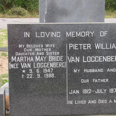 BRIDE Martha May nee VAN LOGGENBERG 1947-1988 :: LOGGENBERG Pieter William, van 1912-1974