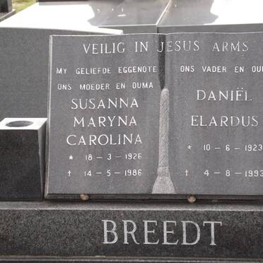 BREEDT Daniel Elardus 1923-1993 &amp; Susanna Maryna Carolina 1926-1986