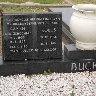 BUCKLE Karen nee SCHOOMBEE 1955-1983 :: BUCKLE Kobus 1982-1983