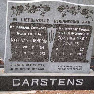 CARSTENS Nicolaas Hendrik 1914-1972 &amp; Dorothea Maria STAPLES 1917-2009