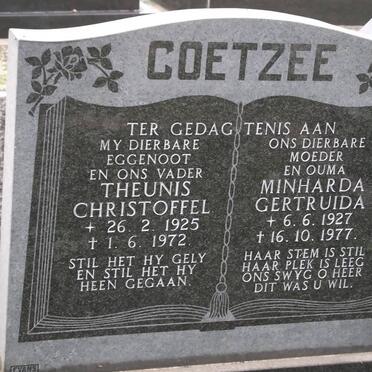 COETZEE Theunis Christoffel 1925-1972 &amp; Minharda Gertruida 1927-1977