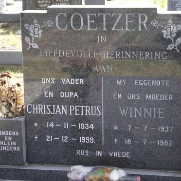 COETZER Chrisjan Petrus 1934-1999 &amp; Winnie 1937-1982