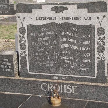 CROUSE Hermanus Lucas 1893-1965 &amp; Maria Elizabeth Carolina 1897-1985