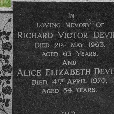 DEVINE Richard Victor -1963 &amp; Alice Elizabeth -1970