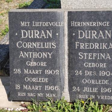 DURAN Corneluis Anthony 1902-1966 &amp; Fredrika Stefina 1904-1969