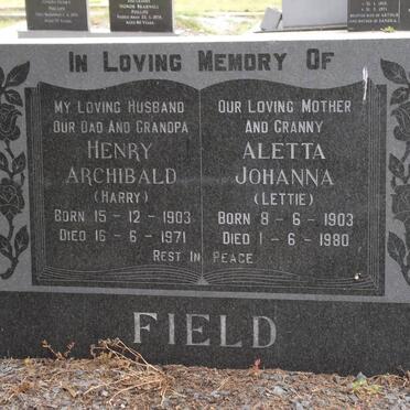 FIELD Henry Archibald 1903-1971 &amp; Aletta Johanna 1903-1980