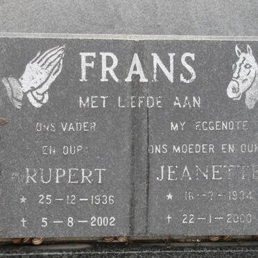 FRANS Rupert 1936-2002 &amp; Jeanette 1934-2000