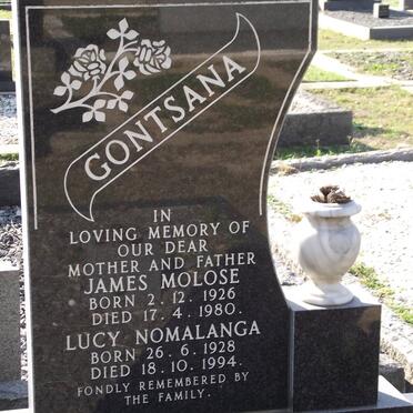 GONTSANA James Molose 1926-1980 &amp; Lucy Nomalanga 1928-1994