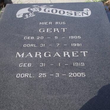 GOOSEN Gert 1905-1991 &amp; Margaret 1919-2005