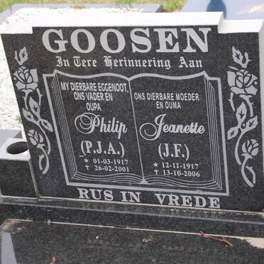GOOSEN P.J.A. 1917-2001 &amp; J.F. 1917-2006