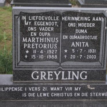 GREYLING Marthinus Pretorius 1927-1988 &amp; Anita 1931-2003