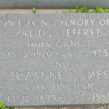 JEFFREE Paddy nee GAMES 1920-1975 :: GAMES Suzanne nee FINCHAM 1895-1980