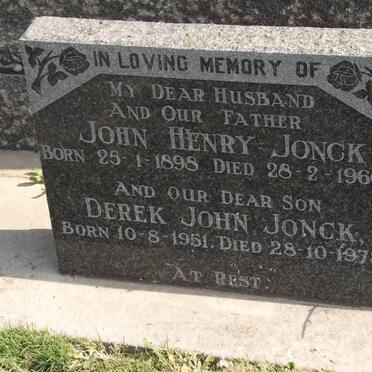 JONCK John Henry 1898-1966 :: JONCK Derek John 1951-1978