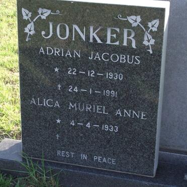 JONKER Adrian Jacobus 1930-1991 &amp; Alica Muriel Anne 1933-