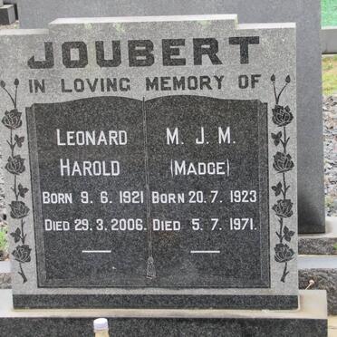 JOUBERT Leonard Harolh 1921-2006 &amp; M.J.M. 1923-1971