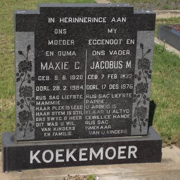 KOEKEMOER Maxie C. 1920-1984 &amp; Jacobus M. 1922-1976