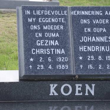 KOEN Johannes Hendrikus 1915-2001 &amp; Gezina Christina 1920-1989