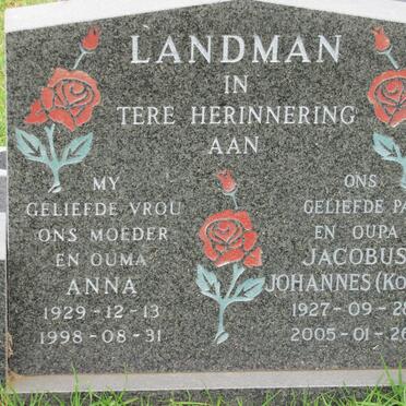 LANDMAN Jacobus Johannes 1927-2005 &amp; Anna Johanna 1929-1998