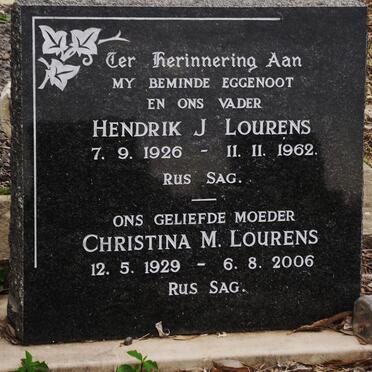 LOURENS Hendrik J. 1926-1962 &amp; Christina M. 1929-2006