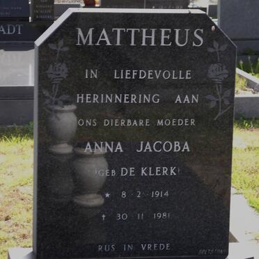 MATTHEUS Anna Jacoba nee DE KLERK 1914-1981