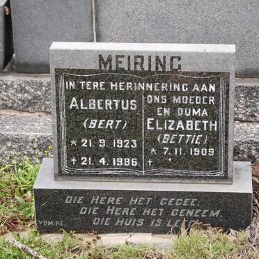 MEIRING Albertus 1923-1986 &amp; Elizabeth 1909-1997
