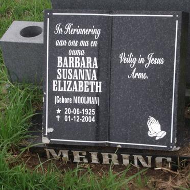 MEIRING Barbara Susanna Elizabeth nee MOOLMAN 1925-2004
