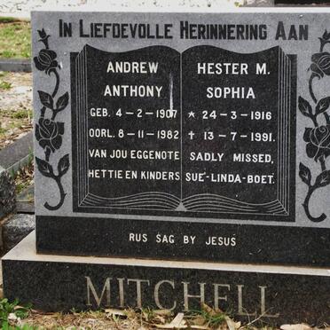 MITCHELL Andrew Anthony 1907-1982 &amp; Hester M. Sophia 1916-1991