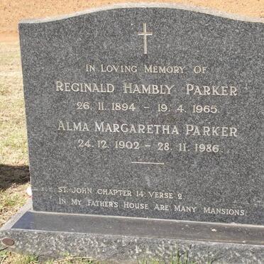 PARKER Reginald Hambly 1894-1965 &amp; Alma Margaretha 1902-1986