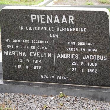 PIENAAR Andries Jacobus 1908-1992 &amp; Martha Evelyn 1914-1978