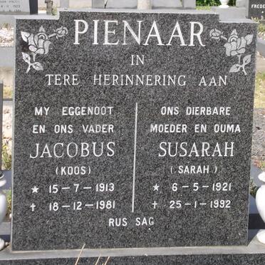 PIENAAR Jacobus N. 1913-1981 &amp; Susarah 1921-1992
