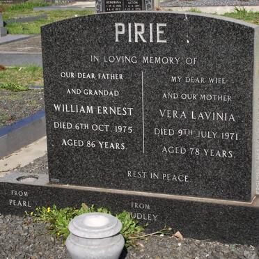 PIRIE William Ernest 1889-1975 &amp; Vera Lavinia -1971