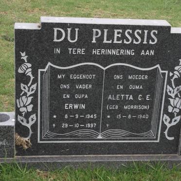 PLESSIS Erwin, du 1945-1997 &amp; Aletta C.E. MORRISON 1940