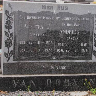 ROOYEN Andries J., van 1898-1974 &amp; Aletta J. 1903-1977