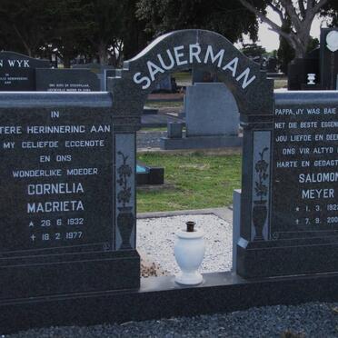 SAUERMAN Salomon Meyer 1922-2002 &amp; Cornelia Magrieta 1932-1977