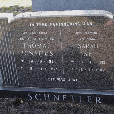 SCHNETLER Thomas Ignatius 1914-1975 &amp; Sarah S.F. 1913-1987
