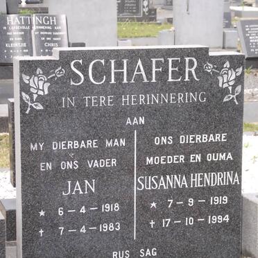 SCHAFER Jan 1918-1983 &amp; Susanna Hendrina 1919-1994
