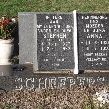 SCHEEPERS Stephen 1927-1993 &amp; Anna 1932-1997