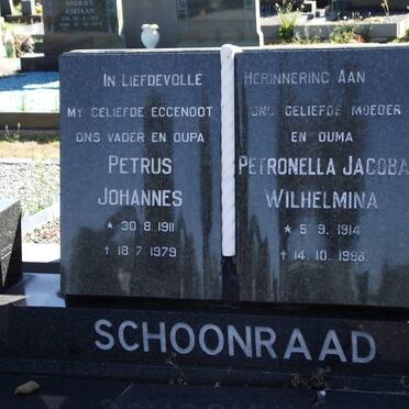 SCHOONRAAD Petrus Johannes 1911-1979 &amp; Petronella Jacoba Wilhelmina 1914-1988